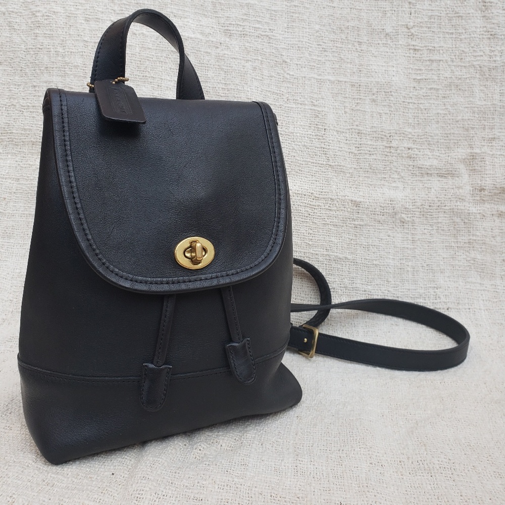 Vintage Coach Black Leather Mini Backpack Daypack